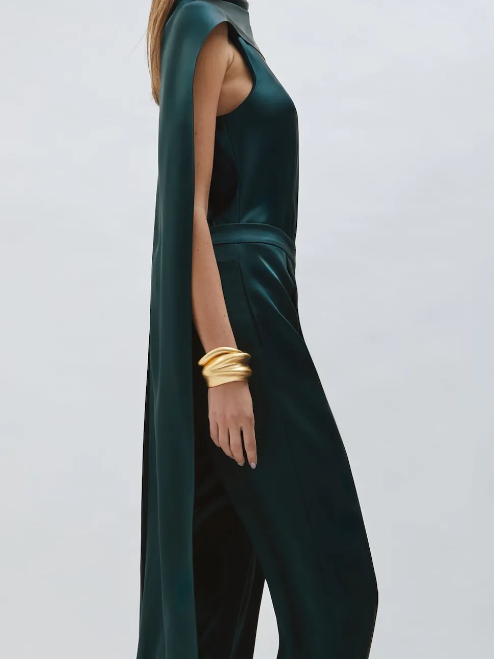 Reiss Teal Green Farah Satin Cape-Sash Jumpsuit