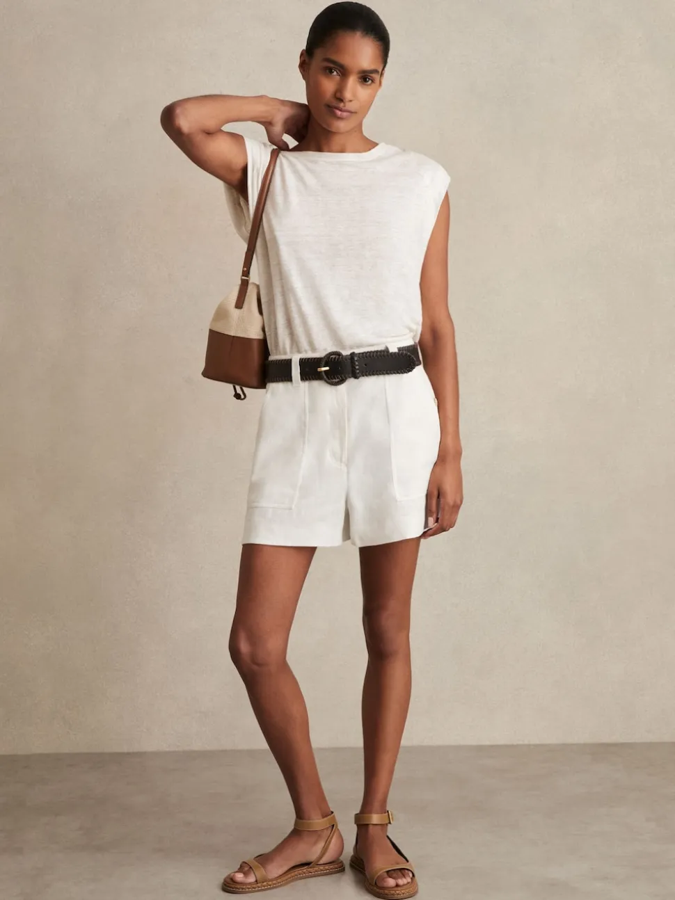 Reiss White Ashby Linen Shorts