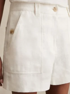 Reiss White Ashby Linen Shorts