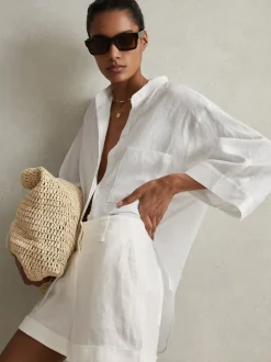 Reiss White Demi Linen Garment Dyed Shorts