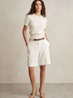 Reiss White Devon Linen-Blend Bermuda Shorts