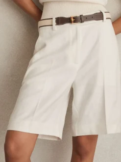 Reiss White Devon Linen-Blend Bermuda Shorts