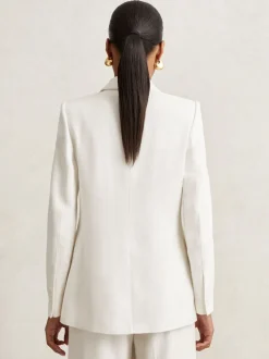 Reiss White Devon Linen-Blend Double-Breasted Suit Jacket