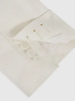 Reiss White Devon Linen-Blend Double-Breasted Suit Jacket