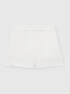 Reiss White Fawn Linen Whipstitch Shorts