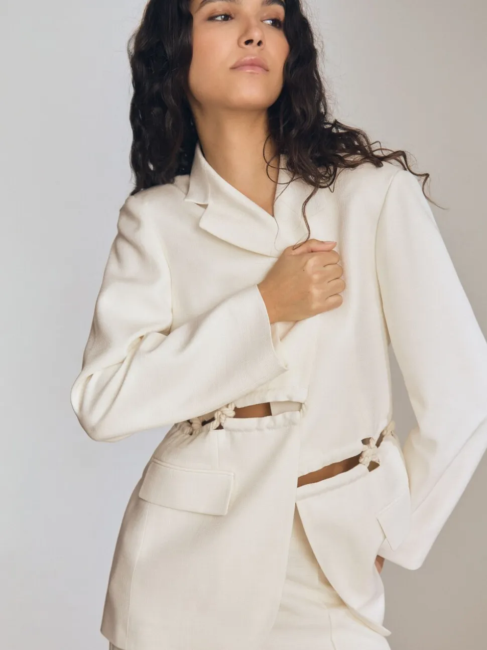 Reiss White Leia Atelier Rope Detail Single Breasted Blazer