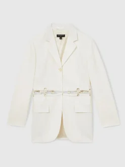 Reiss White Leia Atelier Rope Detail Single Breasted Blazer