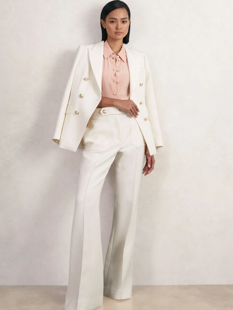 Reiss White Lily Double-Breasted Twill Suit Blazer With Wool