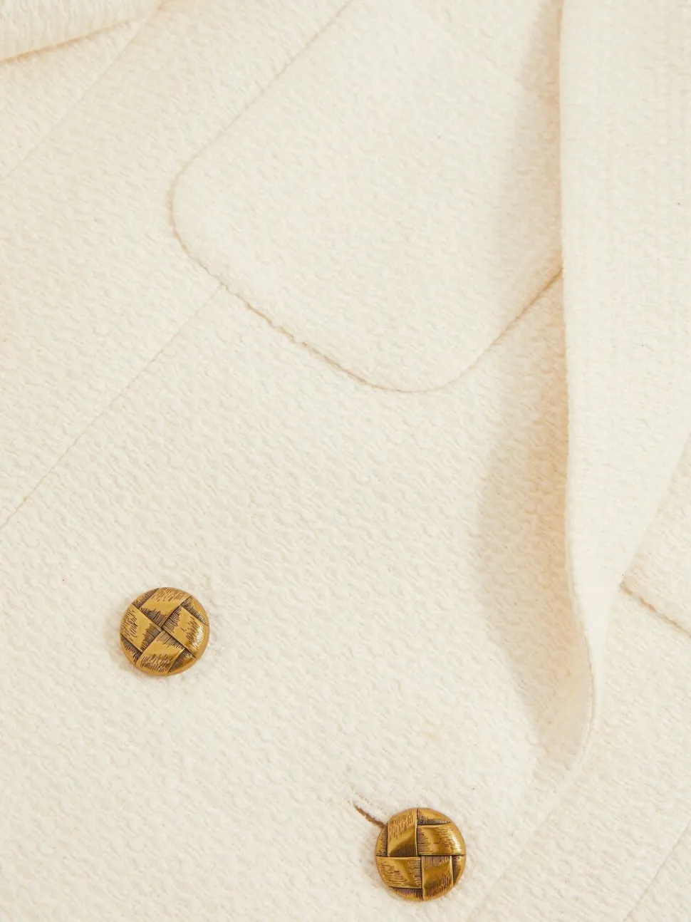 Reiss White Mia Double-Breasted Textured Cropped Blazer with Wool and Cotton