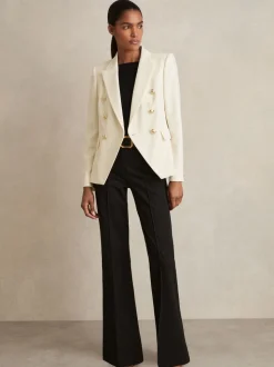 Reiss White Tally Petite Tailored Fit Textured Double Breasted Blazer
