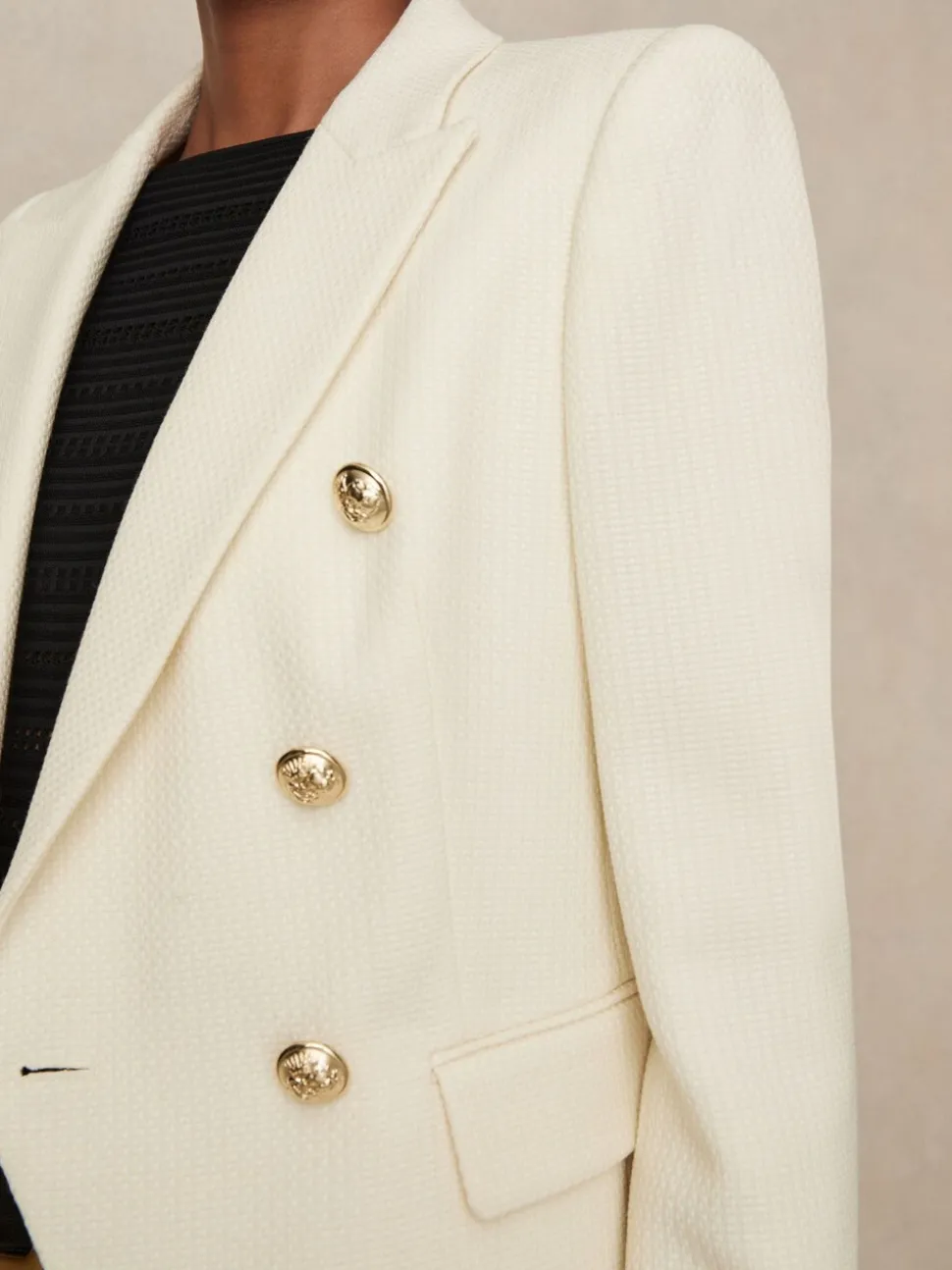Reiss White Tally Petite Tailored Fit Textured Double Breasted Blazer