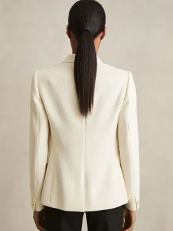 Reiss White Tally Petite Tailored Fit Textured Double Breasted Blazer