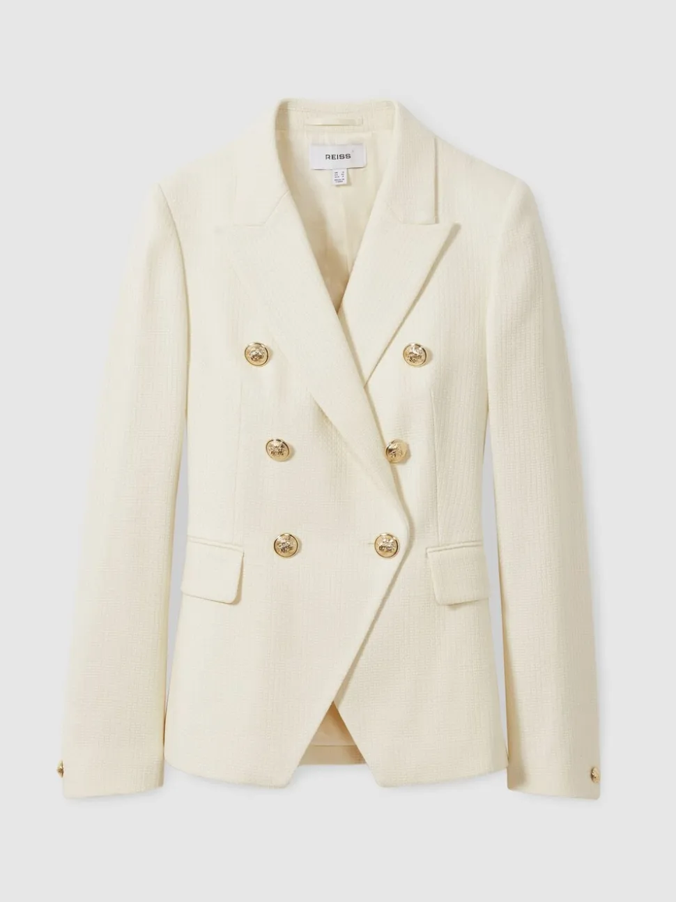 Reiss White Tally Tailored Fit Textured Double Breasted Blazer