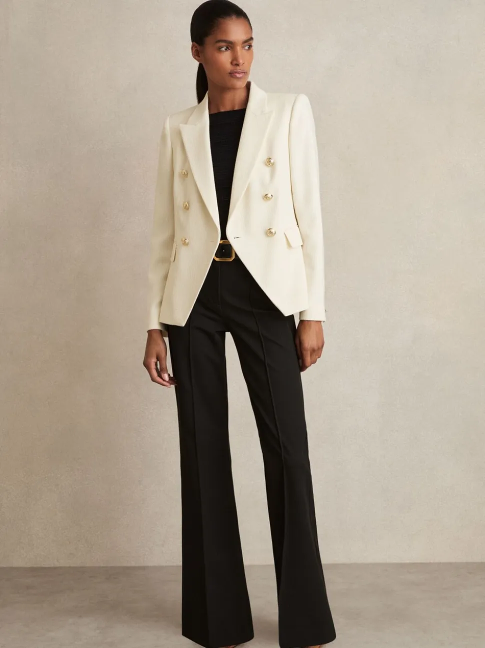 Reiss White Tally Tailored Fit Textured Double Breasted Blazer