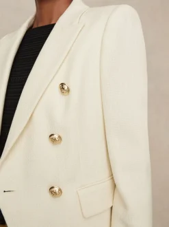 Reiss White Tally Tailored Fit Textured Double Breasted Blazer