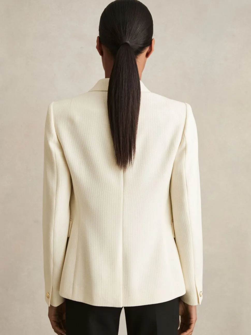 Reiss White Tally Tailored Fit Textured Double Breasted Blazer