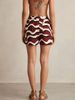 Reiss White Wave-Print Drawstring Shorts