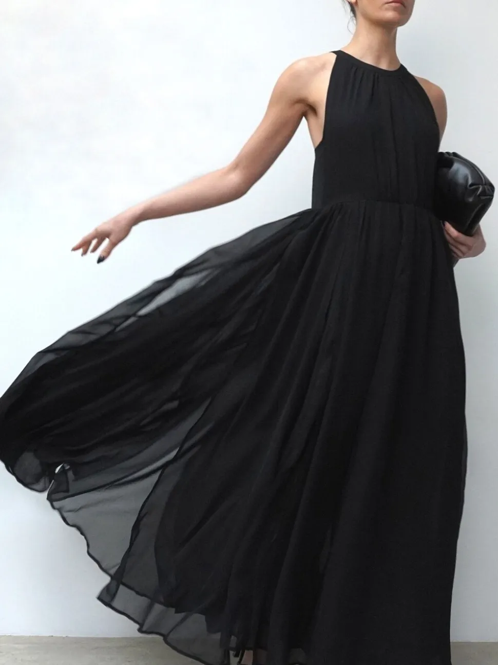 Religion Black Dusk Halter Neck Maxi Dress With Full Skirt