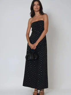 Religion Black Embellished Mila Maxi Column Dress With Sequins