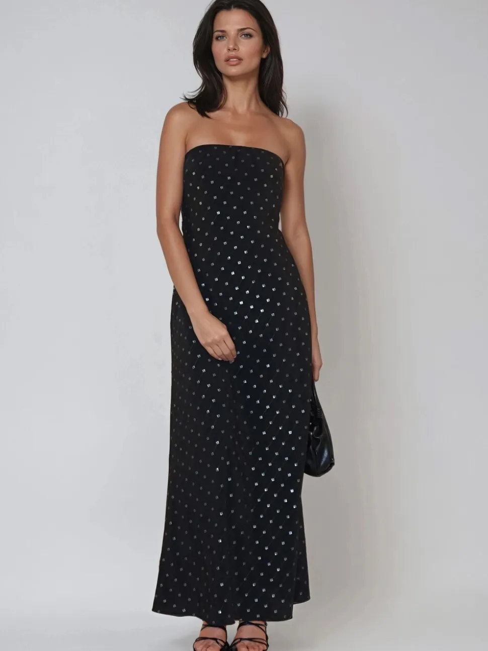 Religion Black Embellished Mila Maxi Column Dress With Sequins