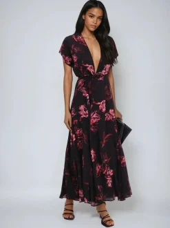 Religion Black Fade Maxi 2 Way Wrap Dress In Dark Floral