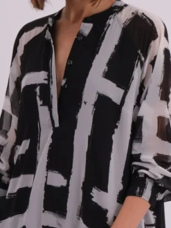 Religion Black Sunset Maxi Shirt Dress With A Tiered Boho Style Skirt In Abstract Prints