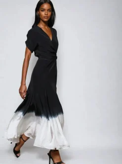 Religion Black Tie Dye Delight Wrap Dress With Full Skirt