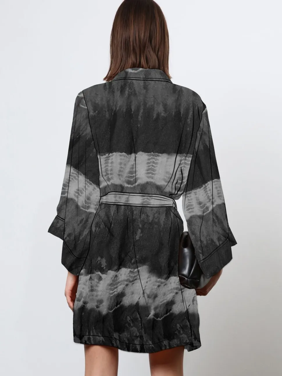 Religion Black Tie Dye Tunic Shirt Dress With Kimono Sleeves in Bright Floral Print