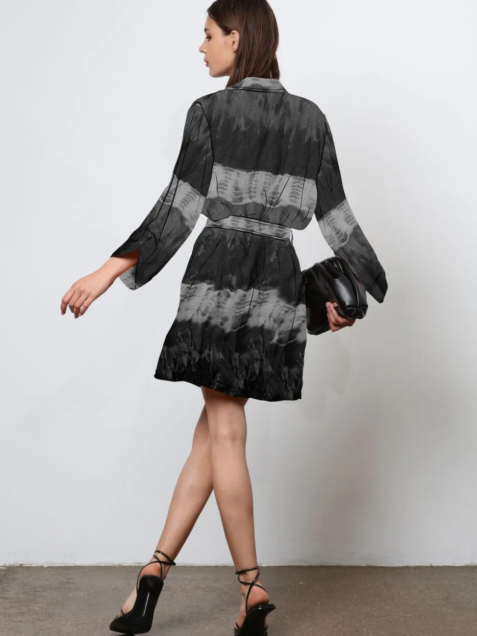 Religion Black Tie Dye Tunic Shirt Dress With Kimono Sleeves in Bright Floral Print