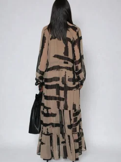 Religion Brown Loose Zoe Maxi Dress In Bold Selvage Black Stripe On Caramel
