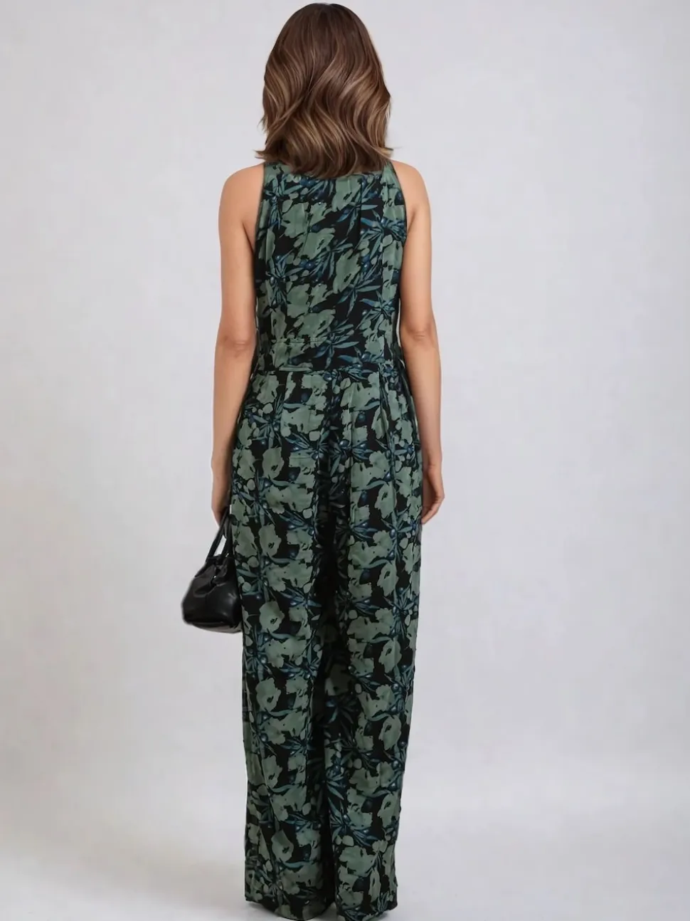 Religion Green Crew Wide Leg Jumpsuit in Abstract Façade Print