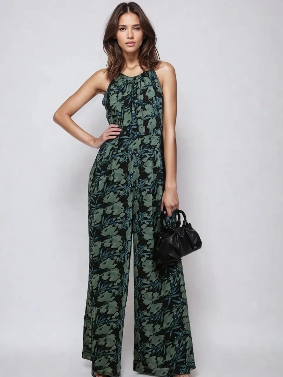 Religion Green Crew Wide Leg Jumpsuit in Abstract Façade Print