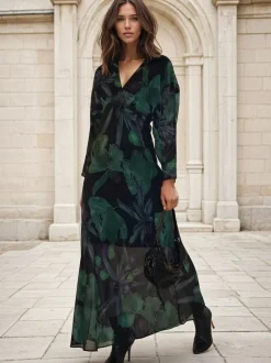 Religion Green Lily Column Bias Cut Maxi Dress In Floral Print
