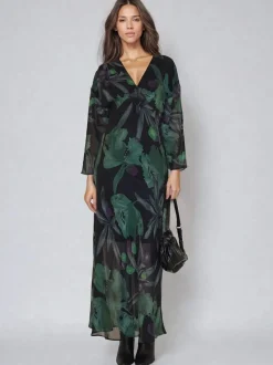 Religion Green Lily Column Bias Cut Maxi Dress In Floral Print