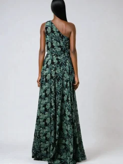 Religion Green One Shoulder Maxi Dress With Full Skirt