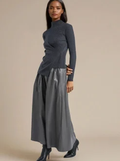 Religion Grey Sophie Full Maxi Skirt In Faux Leather With Pockets