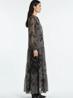 Religion Grey Stephanie Maxi Boho Tiered Dress In Taupe Floral Print