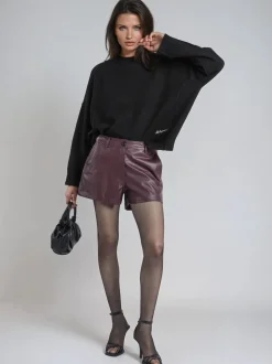 Religion Red Dark Orbit Faux Leather Shorts With Pocket Details