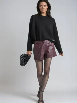 Religion Red Dark Orbit Faux Leather Shorts With Pocket Details