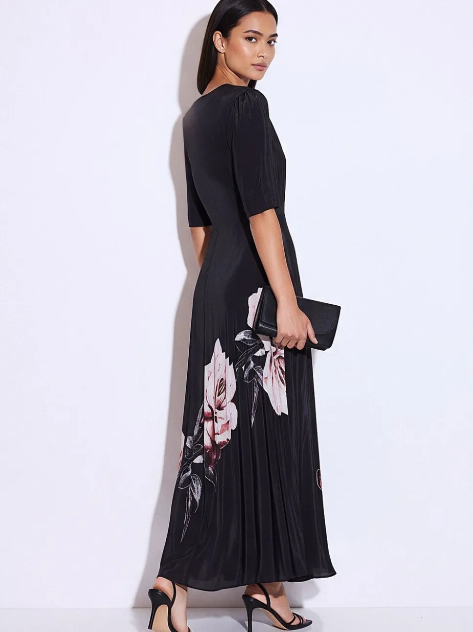 Religion Rose Pink Short Sleeved Diana Maxi Tea Dress With Large Rose Placement Print In Cupro