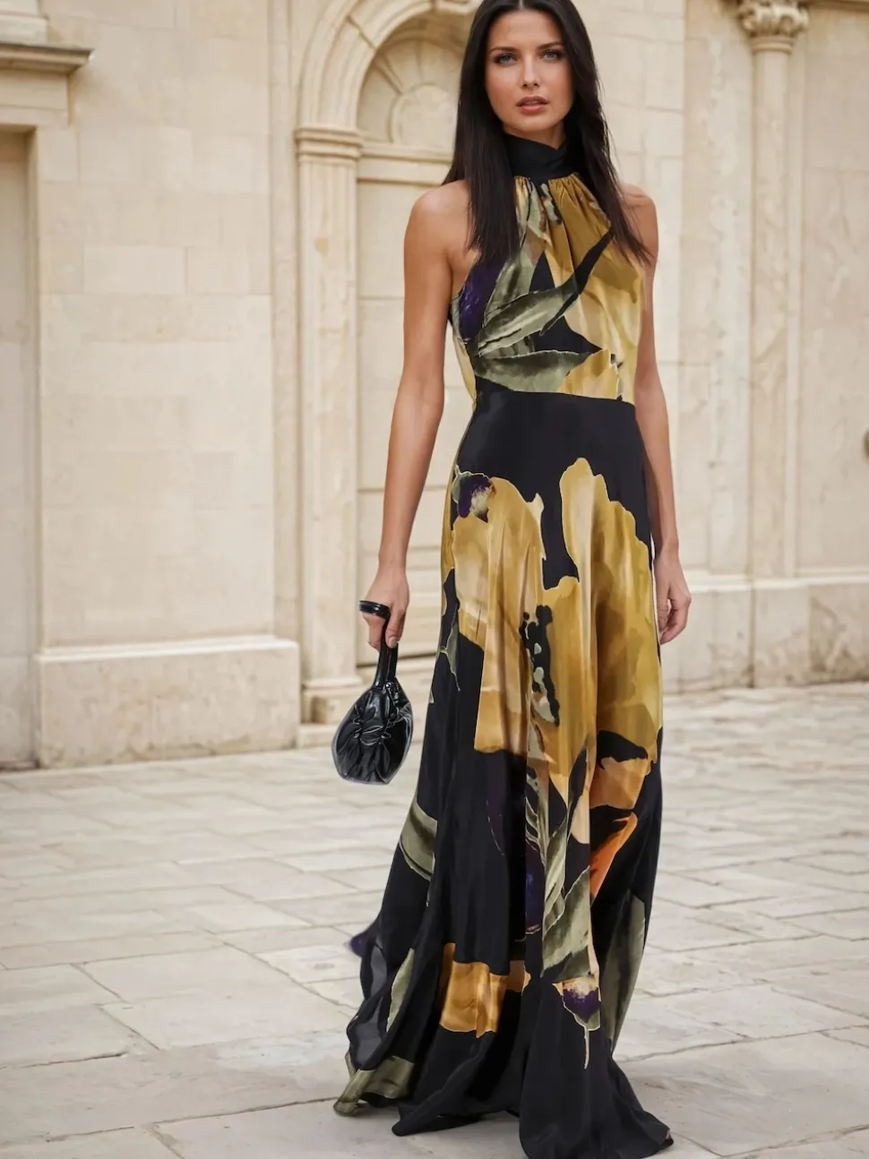 Religion Yellow Valeria Column Maxi Dress With Large Floral Print