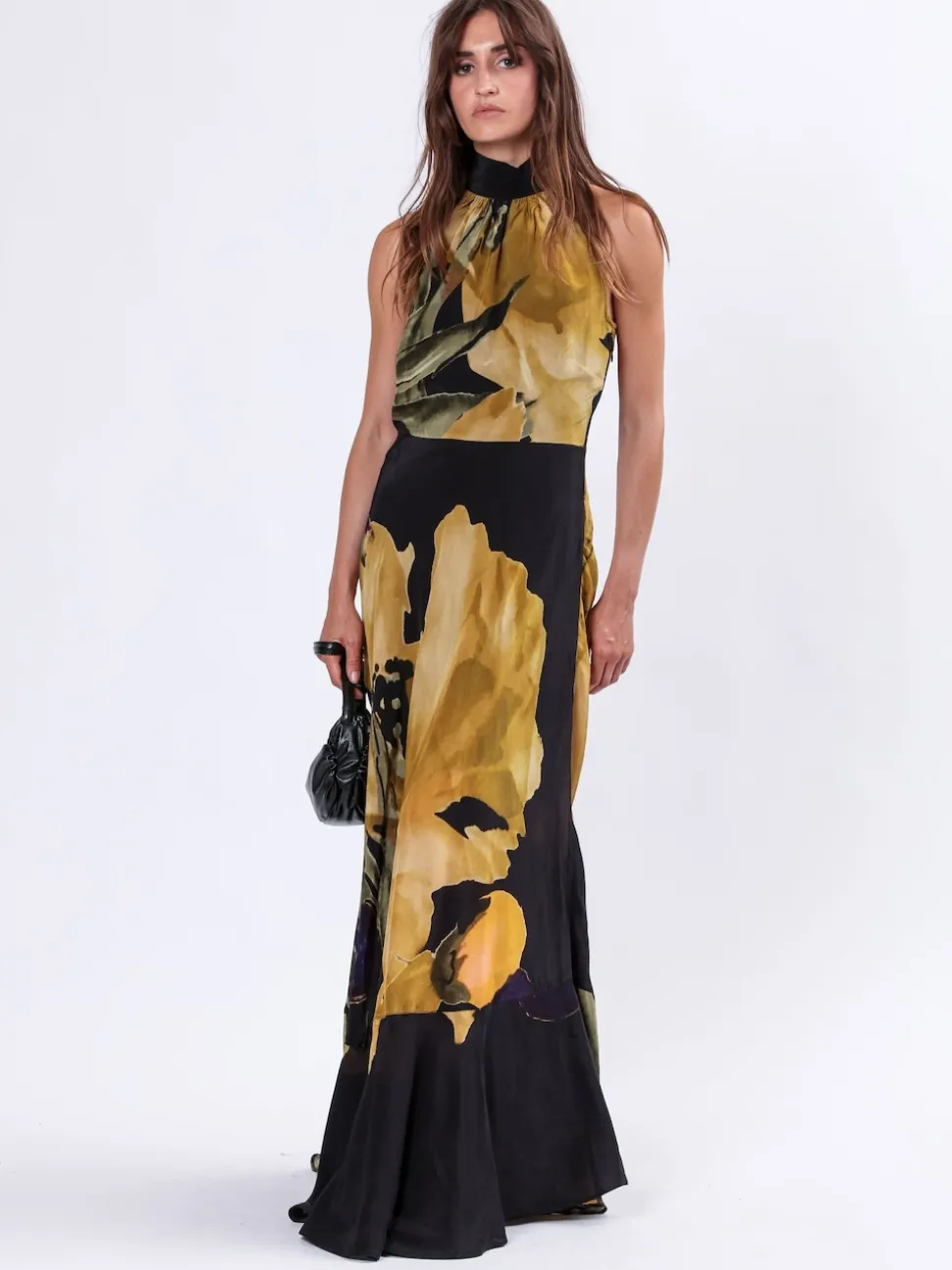 Religion Yellow Valeria Column Maxi Dress With Large Floral Print