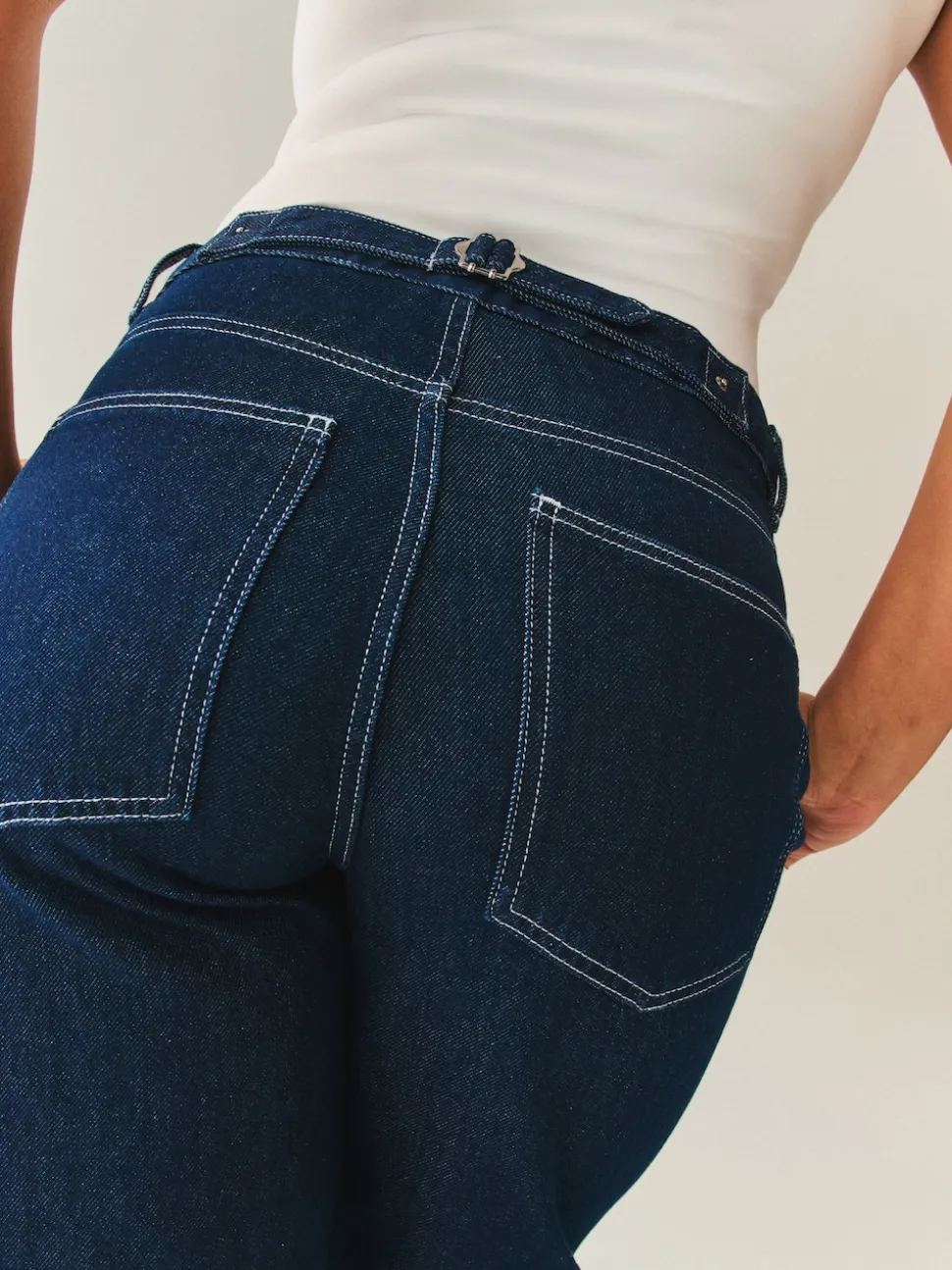 Rinse Blue Boyfriend Hourglass Wide Leg Mid Rise Turn Up Jeans