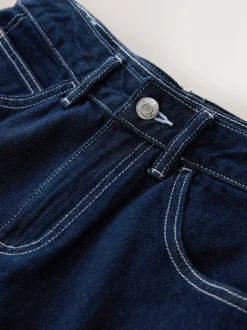 Rinse Blue Boyfriend Hourglass Wide Leg Mid Rise Turn Up Jeans