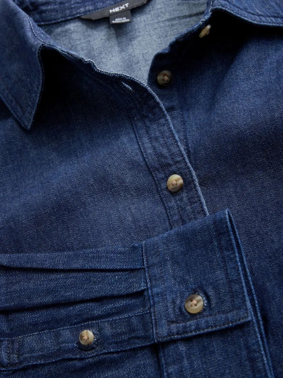 Rinse Blue Cinch Waist Fitted Long Sleeve Denim Shirt
