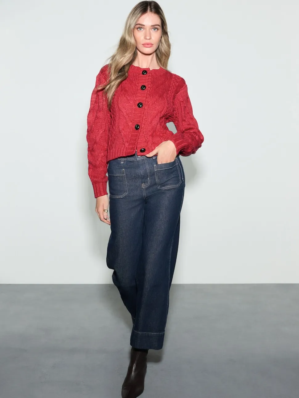 Rinse Blue Cropped Patch Pocket Jeans