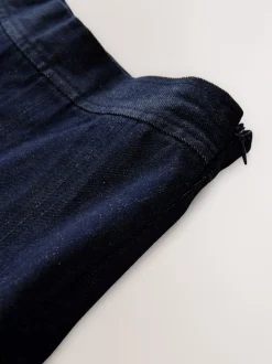 Rinse Blue Denim Full Seamed Midi Skirt