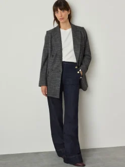 Rinse Blue Gold Button Front Wide Leg Jeans