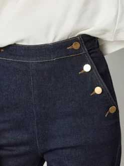 Rinse Blue Gold Button Front Wide Leg Jeans