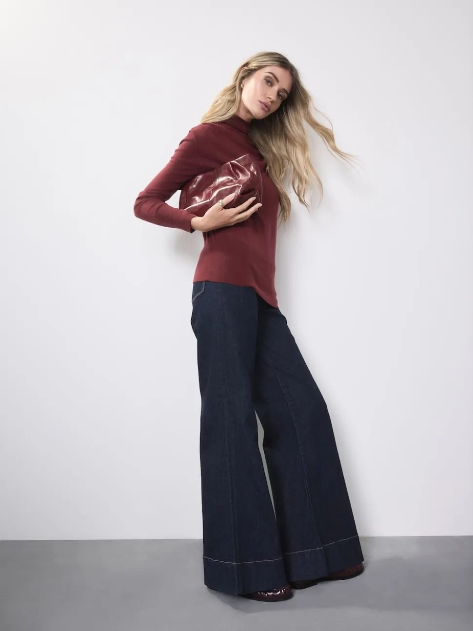 Rinse Blue High Rise Stretch Wide Leg Jeans